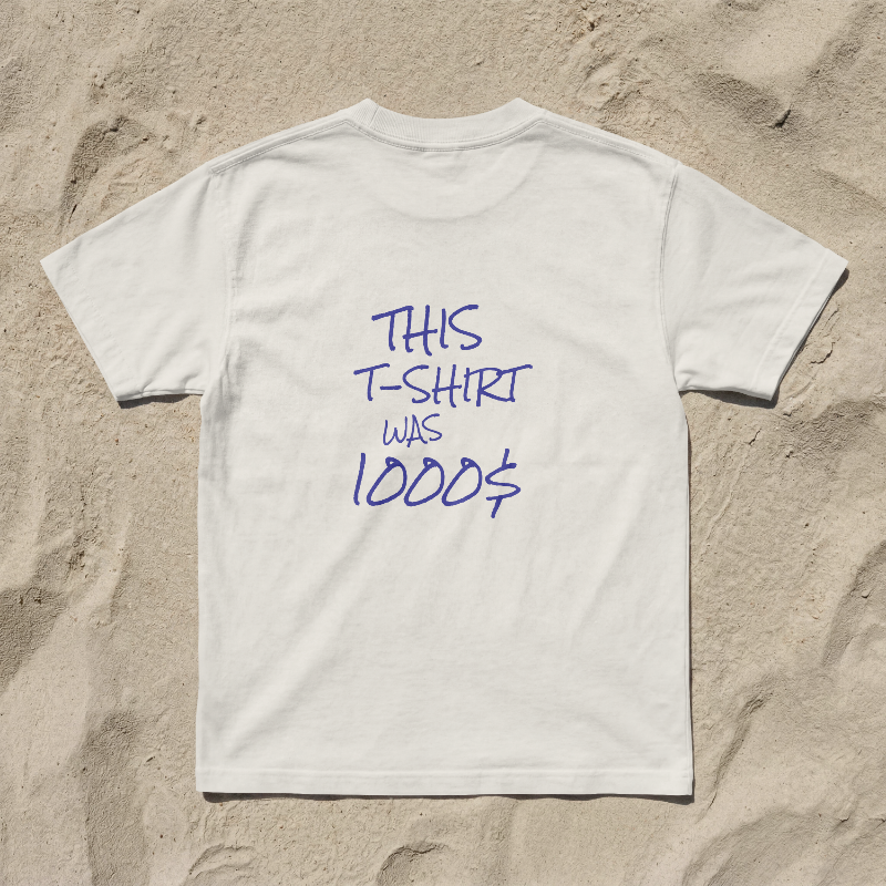 Back of the shirt with an ink-blue handwritten print